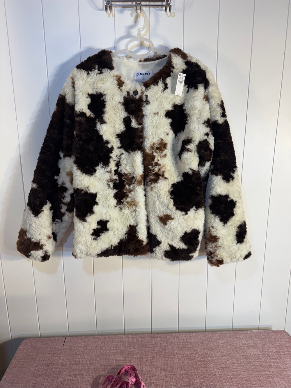 Old Navy Kids Faux Fur Cow-Print Jacket - White & Brown